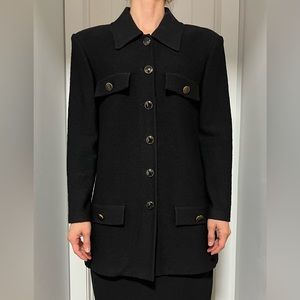 St John Collection Hip Length Black Blazer with Patch Pockets